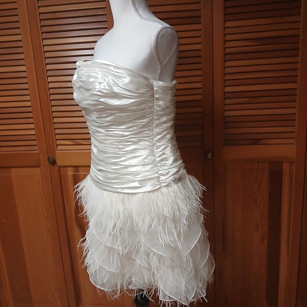 DB Studio White Feather Strapless Mini Dress Size 14 Ruched Satin Cocktail NWT - Picture 6 of 11